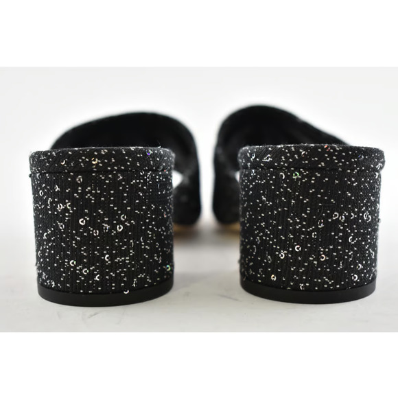 Chanel 19P Black White Fabric CC Logo Backless Slide Mule Sandal Block Heel 35 - Picture 10 of 12